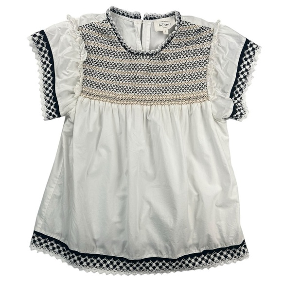 Böhme Women’s White & Multicolour Embroidered Smocked Top In Size S - Picture 1 of 5